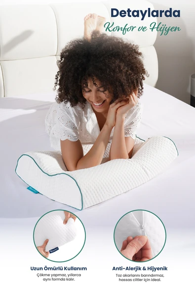Yüksek Çift Boyun Destekli Ortopedik Visco Yastık 60x40x14-12cm - 5
