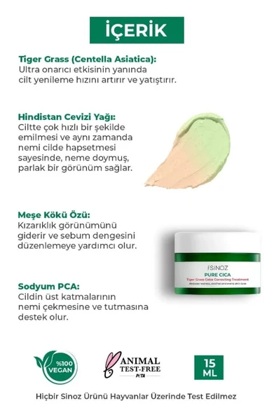 Sinoz Pure Cica Tiger Grass Yüz Kremi 15 ML - Resim 3