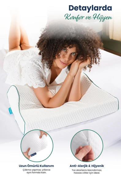 Çift Boyun Destekli Ortopedik Visco Yastık 52x32x12-10cm - 6