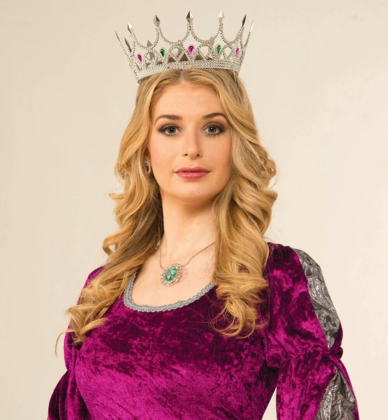 Taşlı Rönesans Kraliyet Gümüş Renk Kraliçe Tacı - 2