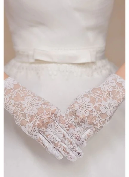 MDB Beyaz Renk Kısa Dantelli Eldiven ürün görseli 1