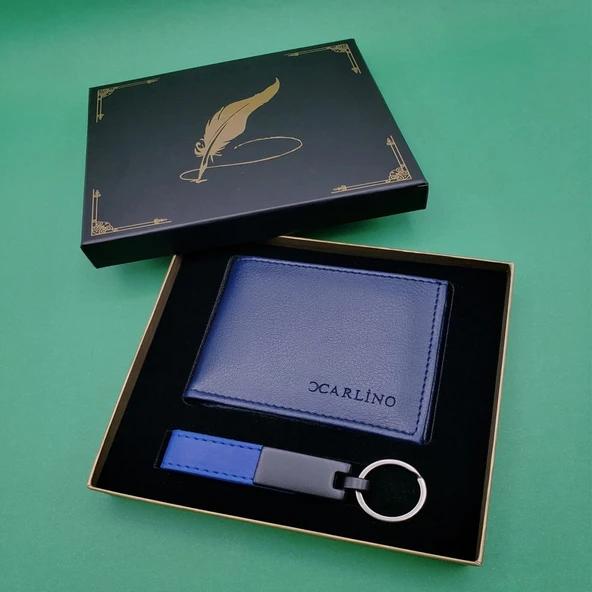 MDB Kutulu Mavi Deri Cüzdan Ve Anahtarlık Seti - Resim 2