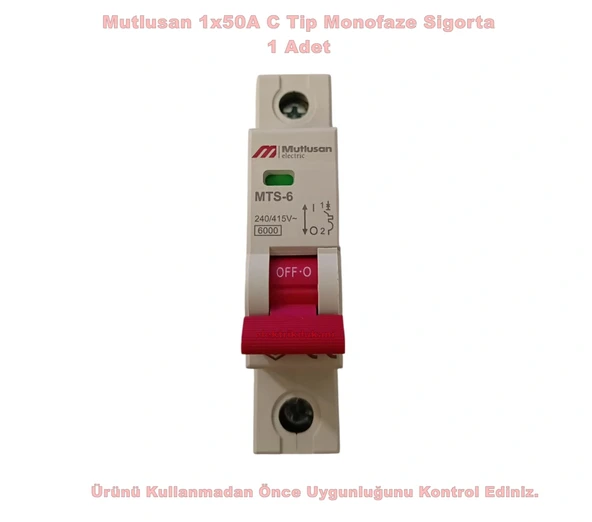 MUTLUSAN 1x50A C 6kA W-Otomat Sigorta Monofaze Tek Fazlı W Otomat Sigorta