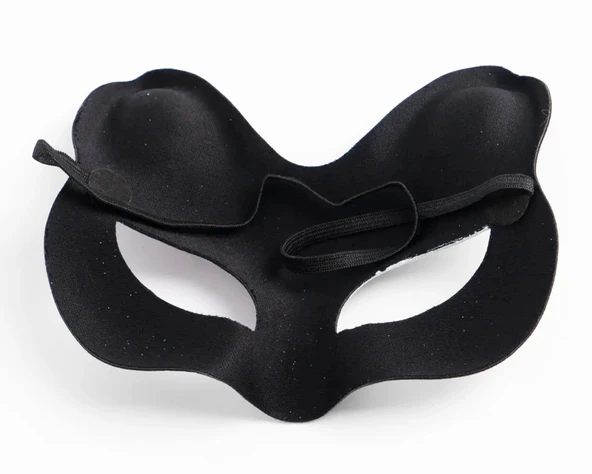 MDB Siyah Süet Kırmızı Sarı Simli Kedi Maskesi - Resim 3