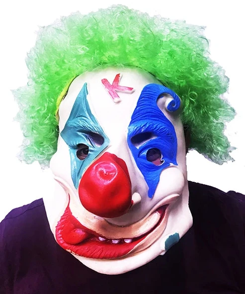 Yeşil Afro Peruklu Palyaço Maske - Resim 2