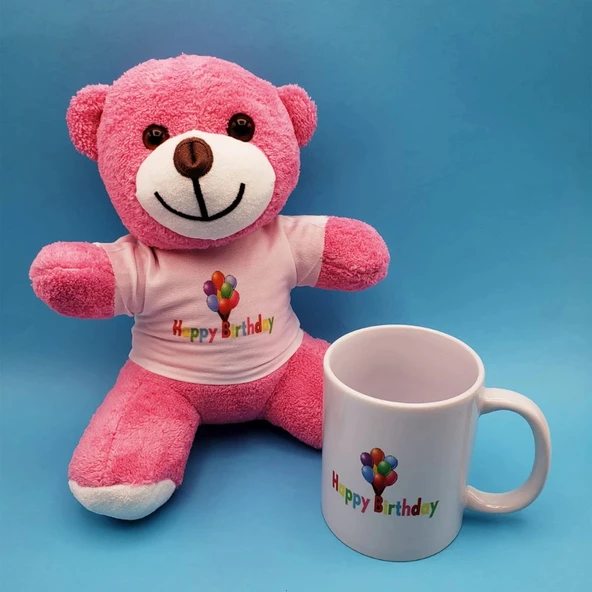 MDB Happy Birthday Tasarım Pembe Ayıcık ve Kupa Seti - Resim 2