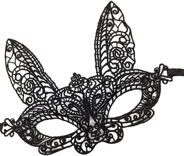 Siyah Dantel Kesim Balo Parti Maskesi 7 No - Resim 4