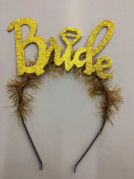Altın Renk Bekarlığa Veda İtalik Yazı Alyanslı Bride Taç - Resim 2