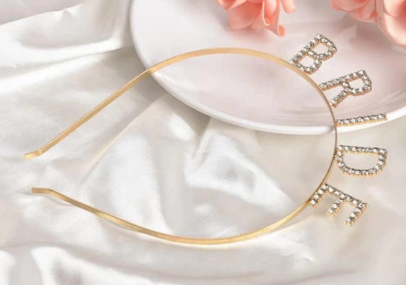 MDB Altın Gold Renk Bekarlığa Veda Kristal Taş Bride Tacı İthal - Resim 4
