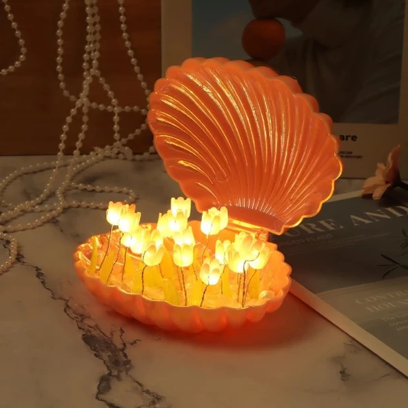 MDB LED Işıklı Kendin Yap Deniz Kabuğu Tasarımlı Lale Lamba ürün görseli 1