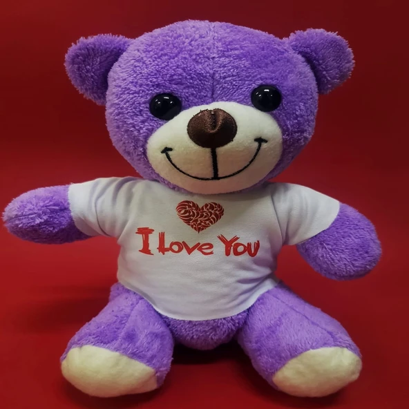 MDB Mor I Love You Tişörtlü Peluş Ayıcık ürün görseli 1