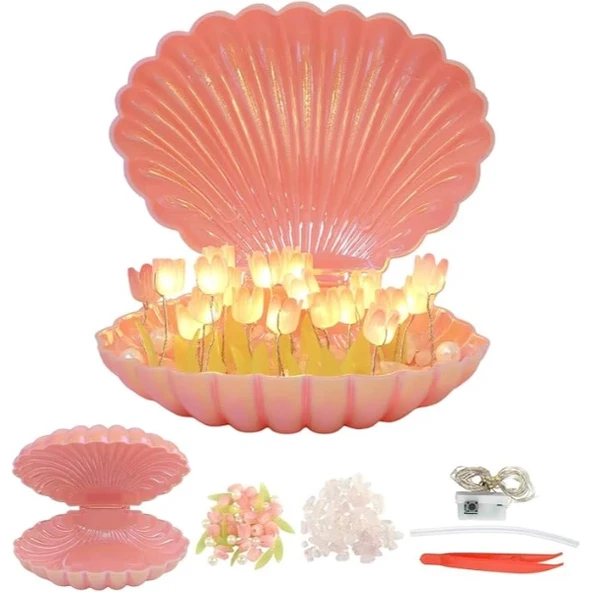 MDB LED Işıklı Kendin Yap Deniz Kabuğu Tasarımlı Lale Lamba - Resim 2