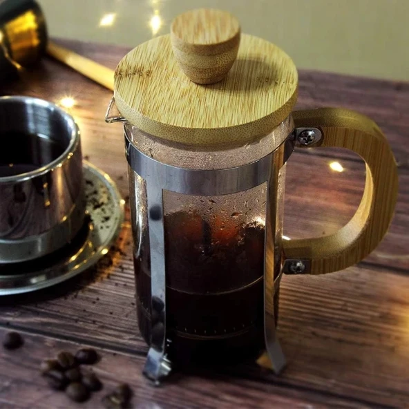 MDB Ahşap Detaylı 350 ml Cam French Press ürün görseli 1