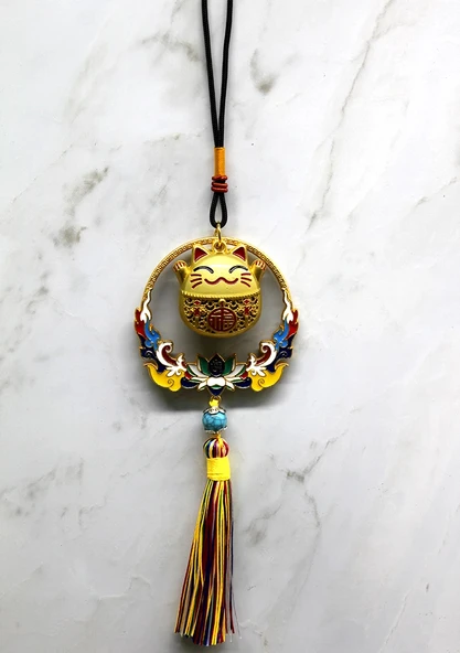 MDB Renkli Püsküllü Şans Kedisi Feng Shui Askılık ürün görseli 1