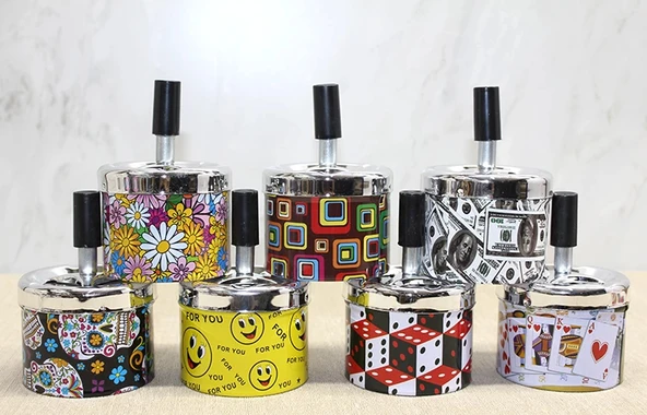 MDB Küçük Boy Metal Renkli Basmalı Küllük Yuvarlak ürün görseli 1