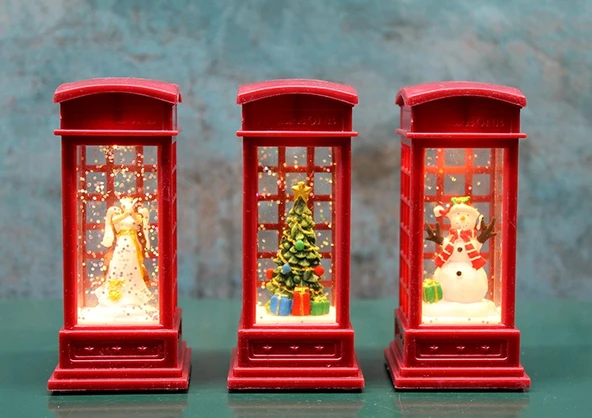 MDB Telefon Kulübeli Işıklı Kar Küresi Kırmızı Tasarım ürün görseli