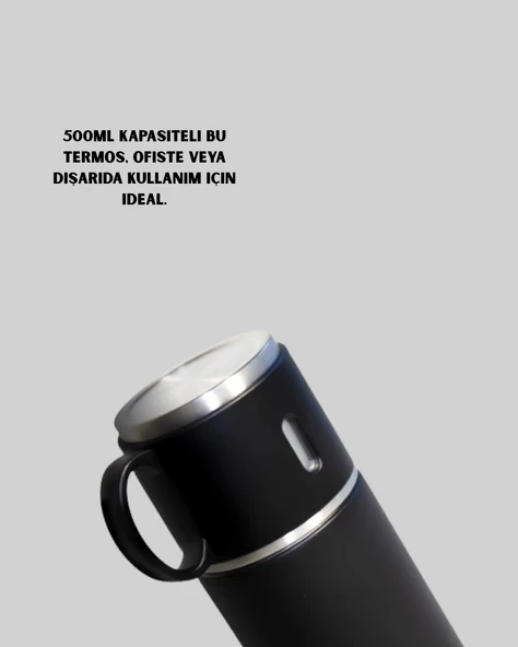 Isıyı Uzun Süre Koruyan 500 ml Termos Seti | Çelik Gövde, 2 Bardaklı, Hediye Kutulu - 2