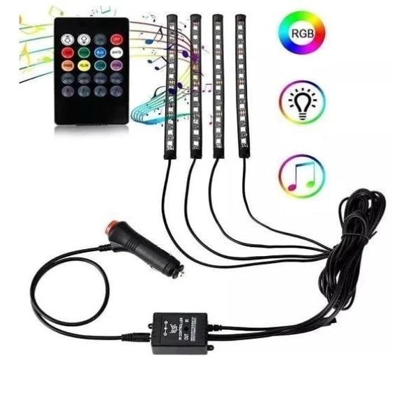 Araç İçi Ayak Altı Sese Duyarlı Şerit Led 4'lü Set - Resim 2