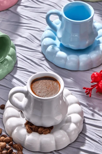 6 Kişilik 12 Parça Modern Renkli Kahve Fincan Takımı - Şık Tasarım Sunum Seti - Resim 2