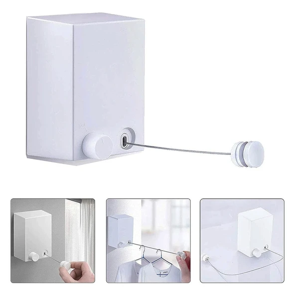 Ayarlanabilir Paslanmaz Çelik Halatlı Geri Çekilebilir Askılık, depolama ağırlığı 20 kg, 4 m geri çekilebilir çamaşır ipi, ürün görseli