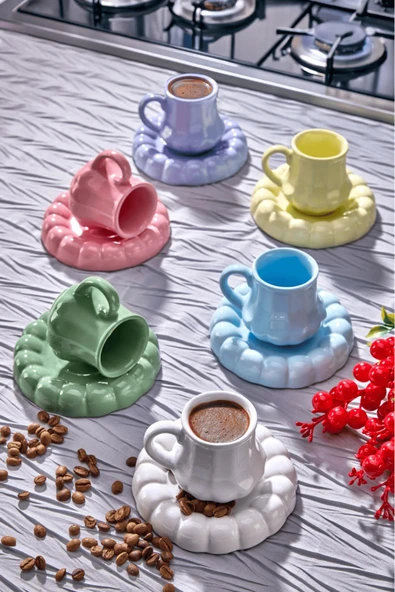 6 Kişilik 12 Parça Modern Renkli Kahve Fincan Takımı - Şık Tasarım Sunum Seti ürün görseli 1