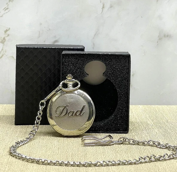 MDB Özel Kutulu Dad (Baba) Tasarımlı Gümüş Köstekli Saat ürün görseli 1