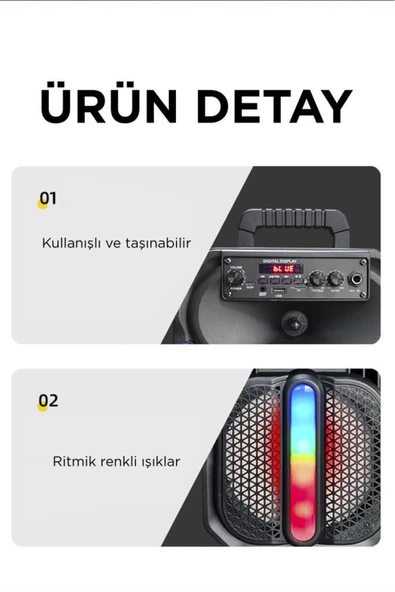 D26 RGB Işıklı Mikrofonlu Kumandalı USB/TF/FM/MIC/BT Bluetooth Hoparlör - 4