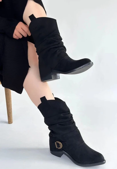 Canty Siyah Süet Körüklü Topuklu Çizme ürün görseli