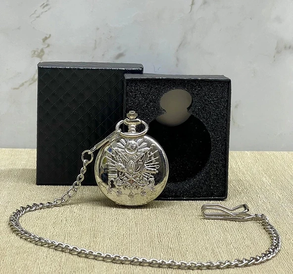 MDB Özel Kutulu Osmanlı Devlet Arması Gümüş Köstekli Saat ürün görseli 1