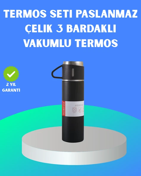 304 Çelik Termos Seti | 2 Bardaklı, 500 ml, Uzun Süre Isı Koruma