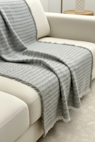 Koltuk Örtüsü Zikzak Desenli 170x220 Ebatta Gri