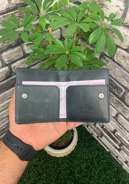 Guard Antik Siyah Çıtçıt Kapamalı İkiye Katlı Tasarım Hakiki Deri Kredi Kartlık - GRD251018WT1439 - Resim 2