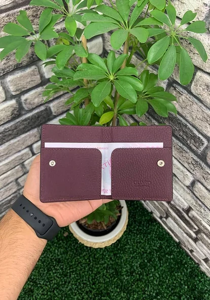 Guard Mürdüm Çıtçıt Kapamalı İkiye Katlı Tasarım Hakiki Deri Kredi Kartlık - GRD251018WT425 - Resim 2