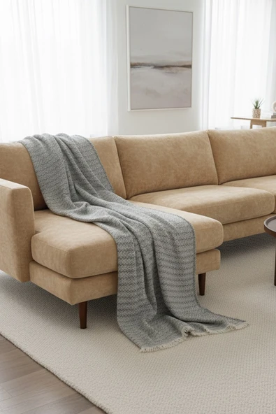 Koltuk Örtüsü Zikzak Desenli 170x220 Ebatta Gri - 4