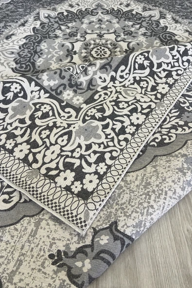 Kilim Savan Çift Taraflı Modern Desenli Yıkanabilir Pamuklu Dokuma 1. Kalite 2x3 Metre Gri - 2