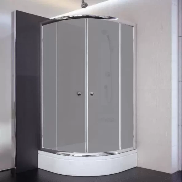 Sırduş 90x90x180 Oval Parlak Profil Komple Kumlu Cam Duş Kabini & 90x90x16 Panelli Duş Teknesi Set ürün görseli