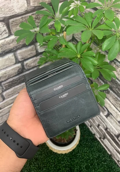 Guard Antik Siyah Çıtçıt Kapamalı İkiye Katlı Tasarım Hakiki Deri Kredi Kartlık - GRD251018WT1439 ürün görseli