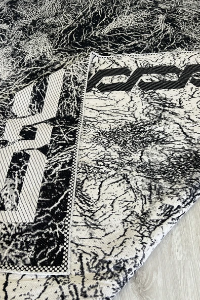 Kilim Savan Çift Taraflı Modern Desenli Yıkanabilir 1. Kalite 2x3 Metre Siyah-Beyaz - 2