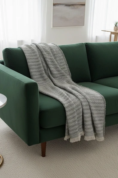 Koltuk Örtüsü Zikzak Desenli 170x220 Ebatta Gri - 2