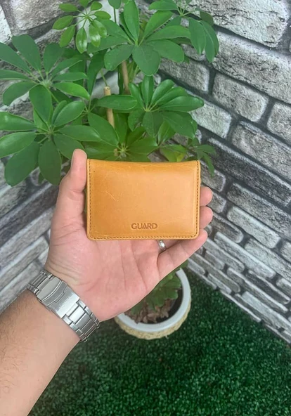 Guard Sarı Mıknatıslı ve Kapaklı Mini Boy Hakiki Deri Kartlık Kartvizitlik - GRD251018WT1123 ürün görseli