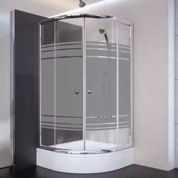 Sırduş 90x90x180 Oval Parlak Profil 06 Kumlu Cam Duş Kabini & 90x90x16 Panelli Duş Teknesi Set ürün görseli