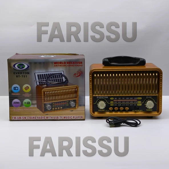 Everton RT-751 Nostaljik Tasarımlı Bluetooth/Solar/USB/TF Kart Destekli AM/FM/SW - 7
