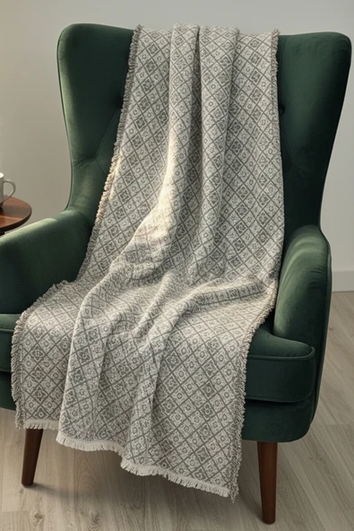 Koltuk Örtüsü Kareli Desenli 170x220 Ebatta Gri