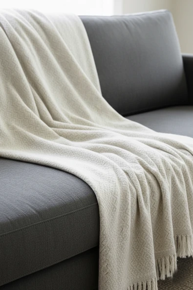 Koltuk Örtüsü Kareli Desenli 170x220 Ebatta Bej