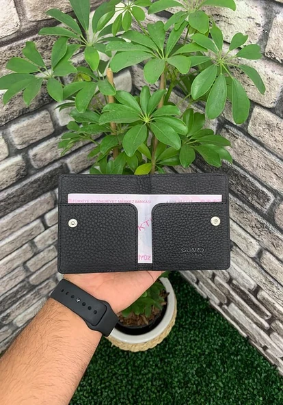 Guard Siyah Çıtçıt Kapamalı İkiye Katlı Tasarım Hakiki Deri Kredi Kartlık - GRD251018WT432 - Resim 2