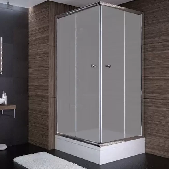 Sırduş 90x90x190 Kare Parlak Profil Komple Kumlu Cam Duş Kabini & 90x90x16 Panelli Duş Teknesi Set ürün görseli