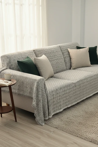 Koltuk Örtüsü Kareli Desenli 170x220 Ebatta Gri - 2