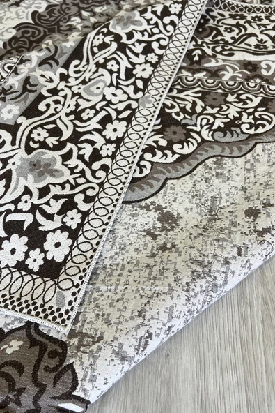 Kilim Savan Çift Taraflı Modern Desenli Yıkanabilir Pamuklu Dokuma 1. Kalite 2x3 Metre Kahve-Siyah - 2