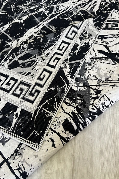 Kilim Savan Çift Taraflı Modern Desenli Yıkanabilir Pamuklu Dokuma 1. Kalite 2x3 Metre Siyah - 3
