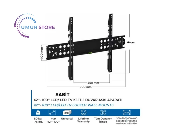 Beko B85 N 995 X 4K Ultra HD 85" Uydu Alıcılı Android Smart 70-100 inç Sabit Lcd Led Tv Duvar Askı Aparatı - Resim 2